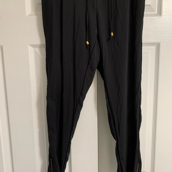 Vintage Silky dress Pants cinched cuff Gold Zipper at Ankle & Front Tie Size L - Picture 11 of 12
